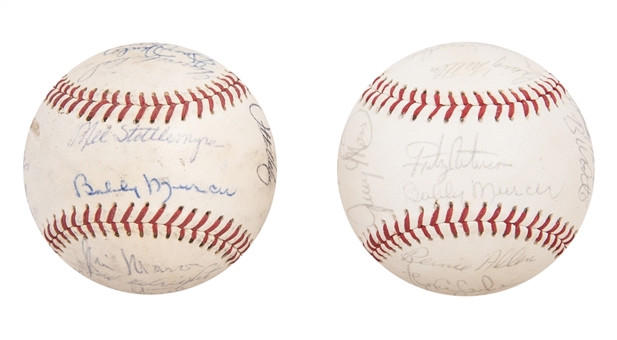 1973 New York Yankees Team Signed Baseball Pair of (2) Each Including Thurman Munson (JSA Auction LOA)